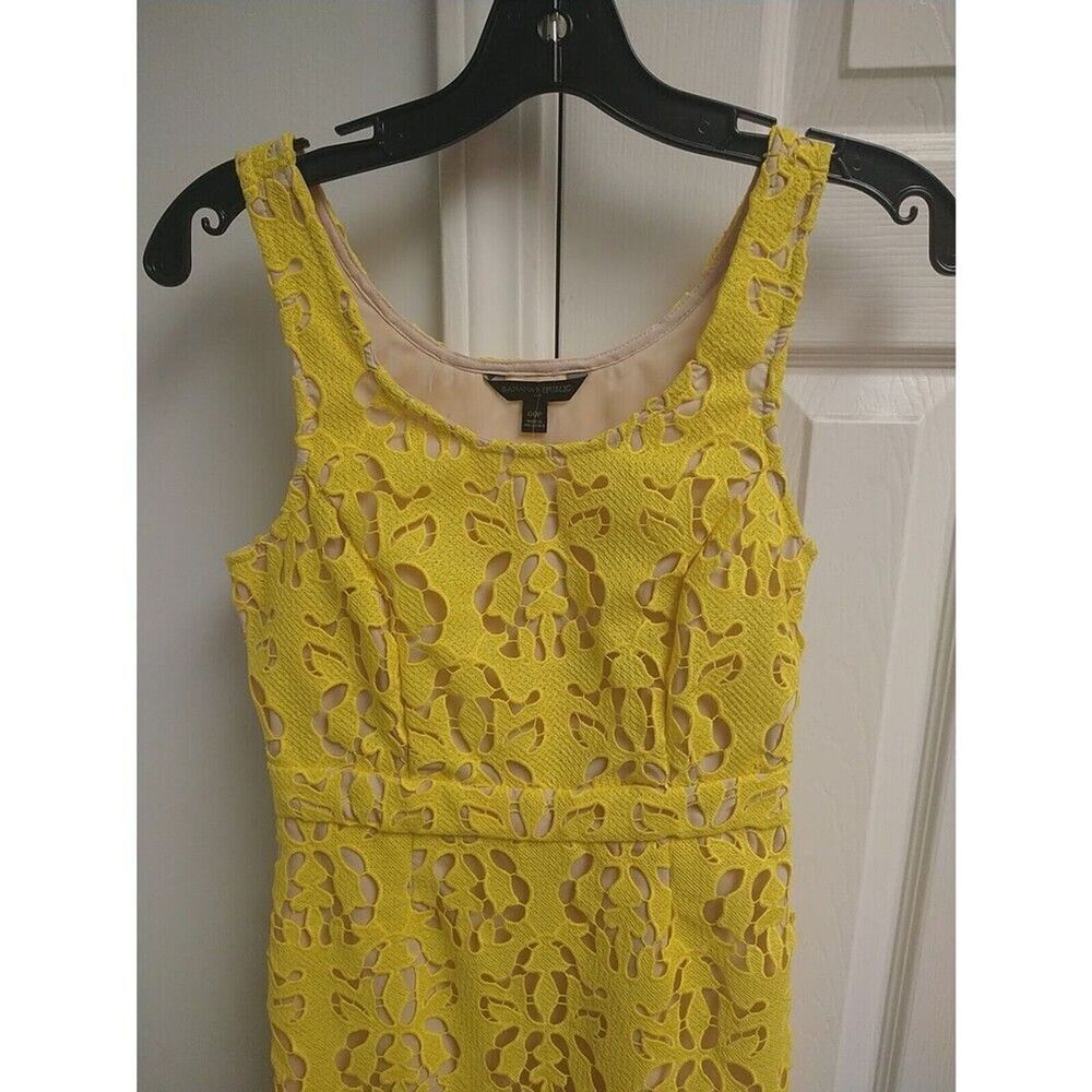 Banana Republic Embroidered Sleeveless Dress 00p Yellow Boho Feminin Cottagecore - Picture 3 of 10